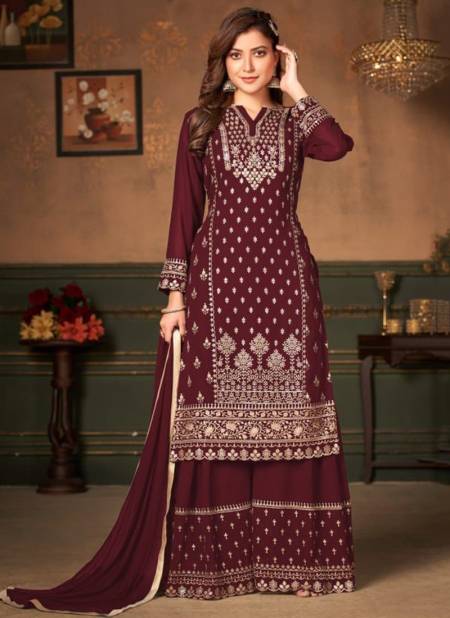 Maroon Colour ANJUBAA 3 New Heavy Festive Wear Designer Faux Georgette Salwar Suit Collection 10024